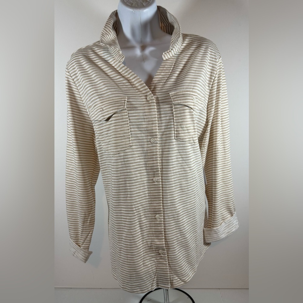 Women’s White & Brown  Blouse 3/4 Sleeve Croft And Barrow, Size L